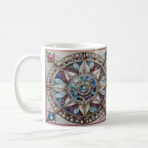 Rosa und Blaue Saphire Diamanten Perlen Mandala Kaffeetasse