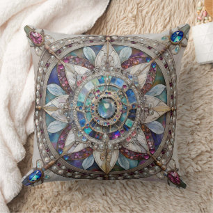 Rosa und Blaue Saphire Diamanten Perlen Mandala Kissen