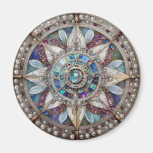 Rosa und Blaue Saphire Diamanten Perlen Mandala Magnet