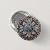 Rosa und blaue Saphire Diamonds Pearls Mandala Button (Vorne & Hinten)