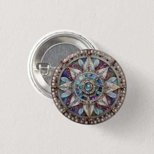Rosa und blaue Saphire Diamonds Pearls Mandala Button (Vorne & Hinten)