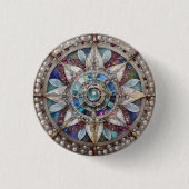 Rosa und blaue Saphire Diamonds Pearls Mandala Button (Vorderseite)