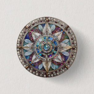 Rosa und blaue Saphire Diamonds Pearls Mandala Button