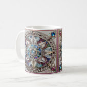 Rosa und blaue Saphire Diamonds Pearls Mandala Kaffeetasse (Vorderseite Links)