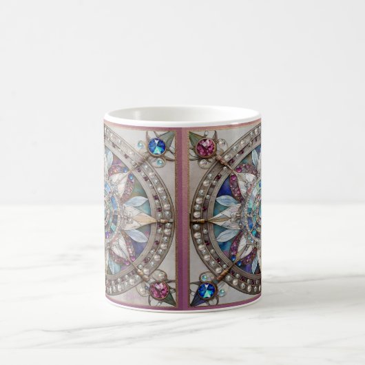 Rosa und blaue Saphire Diamonds Pearls Mandala Kaffeetasse (Mittel)