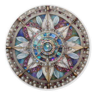 Rosa und blaue Saphire Diamonds Pearls Mandala Keramikknauf