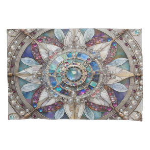 Rosa und blaue Saphire Diamonds Pearls Mandala Kissenbezug