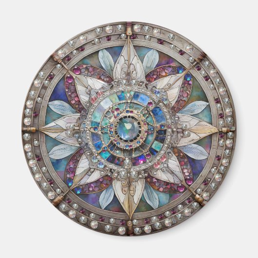 Rosa und blaue Saphire Diamonds Pearls Mandala Magnet (Vorne)