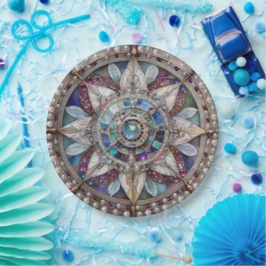 Rosa und blaue Saphire Diamonds Pearls Mandala Pappteller (Party)