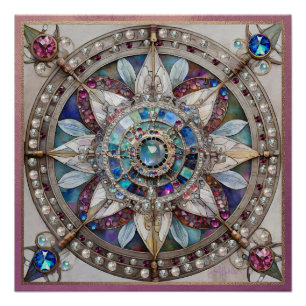 Rosa und blaue Saphire Diamonds Pearls Mandala Poster
