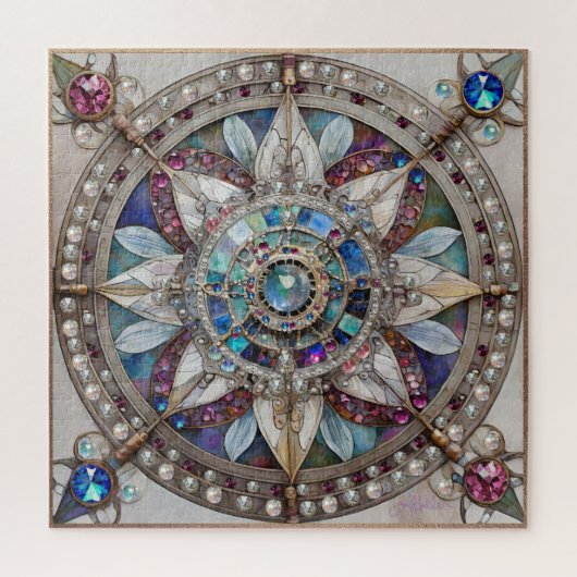 Rosa und blaue Saphire Diamonds Pearls Mandala Puzzle (Vertikal)