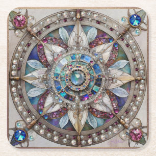 Rosa und blaue Saphire Diamonds Pearls Mandala Rechteckiger Pappuntersetzer