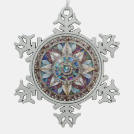 Rosa und blaue Saphire Diamonds Pearls Mandala Schneeflocken Zinn-Ornament