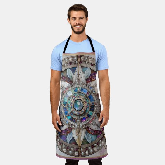 Rosa und blaue Saphire Diamonds Pearls Mandala Schürze (Getragen)