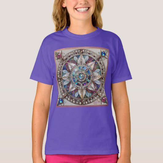 Rosa und blaue Saphire Diamonds Pearls Mandala T-Shirt (Vorderseite)