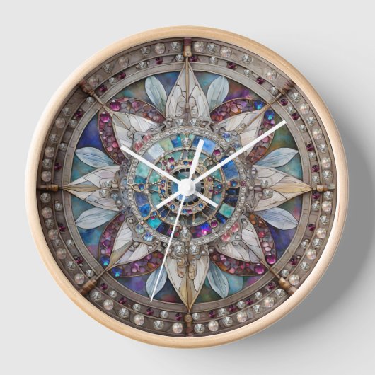 Rosa und blaue Saphire Diamonds Pearls Mandala Uhr (Vorderseite)