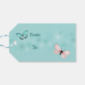 Rosa und blaue Schmetterlinge "mit Liebe" Geschenkanhänger (Rückseite Horizontal)