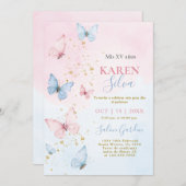 Rosa und blaue Schmetterlinge Quinceañera Einladun Einladung (Vorne/Hinten)