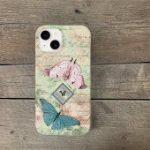Rosa und blaue Schmetterlinge und Rose mit Monogra Case-Mate iPhone Hülle