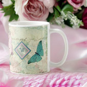 Rosa und blaue Schmetterlinge und Rose mit Monogra Kaffeetasse