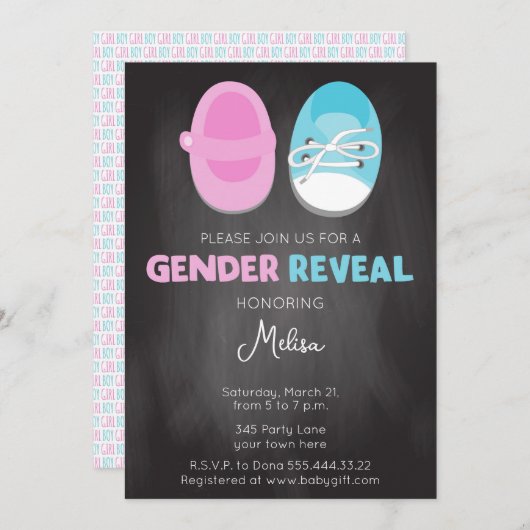 Rosa und blaue Schuhe - Einladung (Vorne/Hinten)