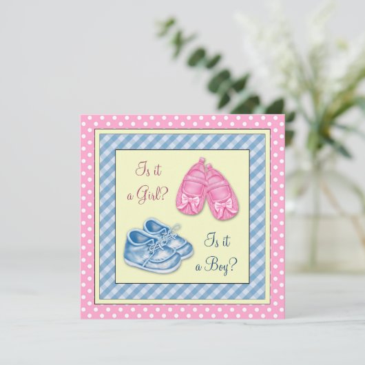 Rosa und blaue Schuhputzdusche Einladung (Stehend Vorderseite)