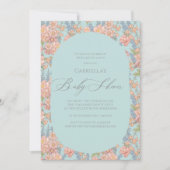 Rosa und blaue Shabby Chic Blumen Kinderdusche Einladung (Vorderseite)