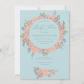 Rosa und blaue Shabby Chic Blumen Kinderdusche Einladung (Vorderseite)