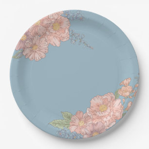 Rosa und blaue shabby chic Blumenmuster Pappteller
