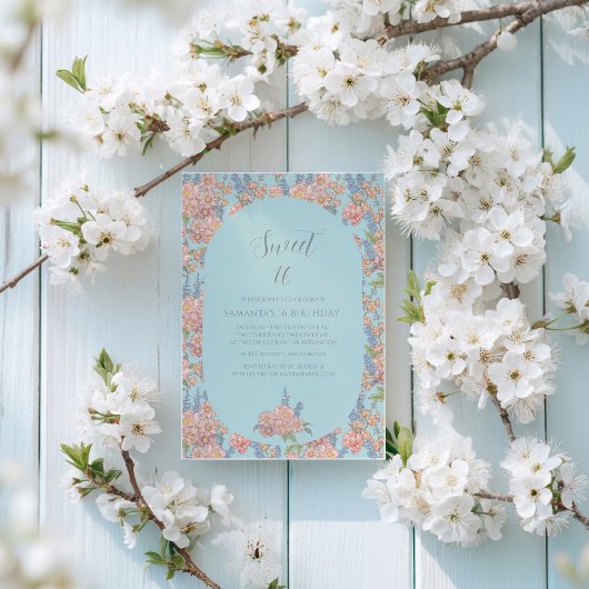 Rosa und blaue Shabby Chicen 16 Geburtstag Einladung