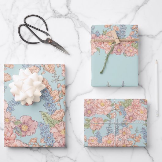 Rosa und blaue Shabby Chicen Geschenkpapier Set (Vorderseite)