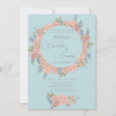 Rosa und blaue Shabby Chicen Hochzeit Einladung (Vorderseite)