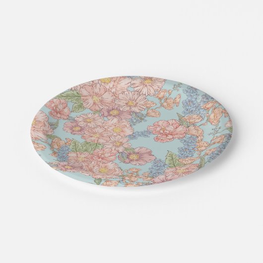 Rosa und blaue Shabby Chicen Pappteller (Schrägansicht)