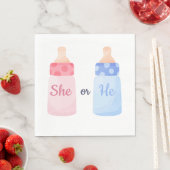 Rosa und Blaue „Sie oder Er?“ Flaschen Geschlecht Serviette (Beispiel)