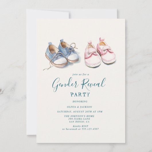 Rosa und blaue Sneakers Gender Reveal Party Einladung (Vorderseite)