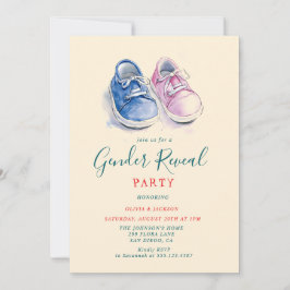 Rosa und blaue Sneakers Gender Reveal Party Einladung