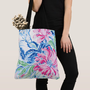 Rosa und blaue Sommer-Blume Tasche