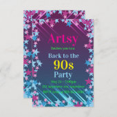 Rosa und blaue Sterne Einladung (Vorne/Hinten)