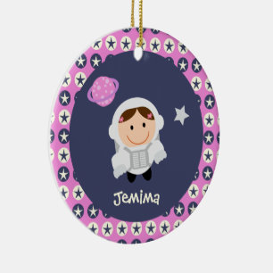 Rosa und blaue Sterne Spacegirl Keramikornament