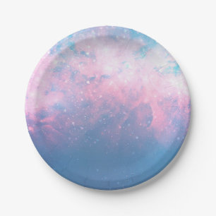 Rosa und blaue sternenklarer kosmischer Zuckerwatt Pappteller