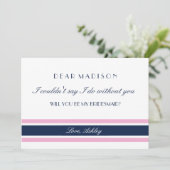 Rosa und blaue Streifen sind meine Bridmaid Einladung (Stehend Vorderseite)