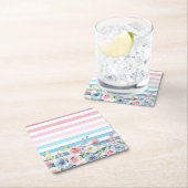 Rosa und blaue Streifen und Blume Rechteckiger Pappuntersetzer (Vor Ort)