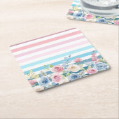 Rosa und blaue Streifen und Blume Rechteckiger Pappuntersetzer (angewinkelt)