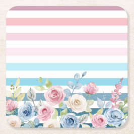 Rosa und blaue Streifen und Blume Rechteckiger Pappuntersetzer