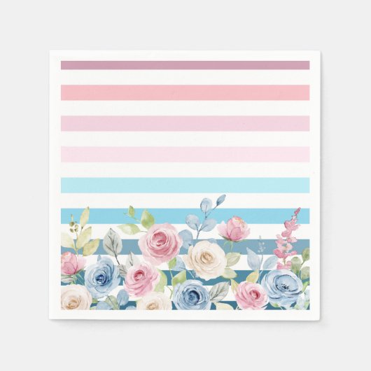 Rosa und blaue Streifen und Blume Serviette (Vorderseite)