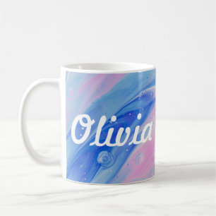 Rosa und blaue Swirl Individuelle Name Tasse