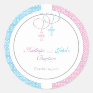 Rosa und blaue Taufe Greifsticker Runder Aufkleber