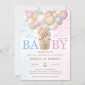 Rosa und blaue Teddybären - Aufdeckung einer Einla Einladung (Vorderseite)