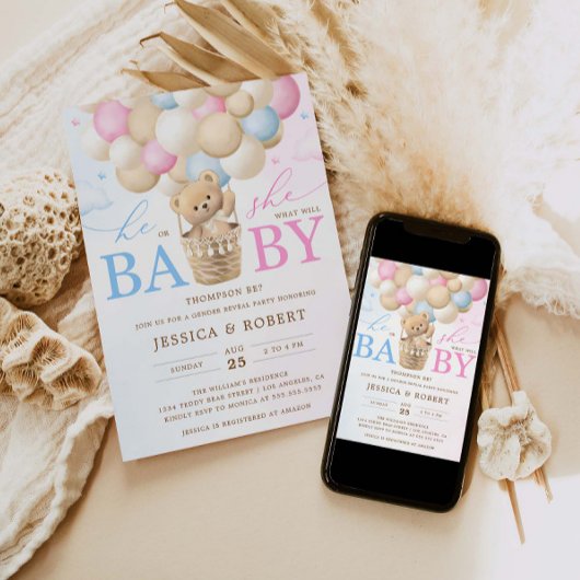 Rosa und blaue Teddybären - Aufdeckung einer Einla Einladung