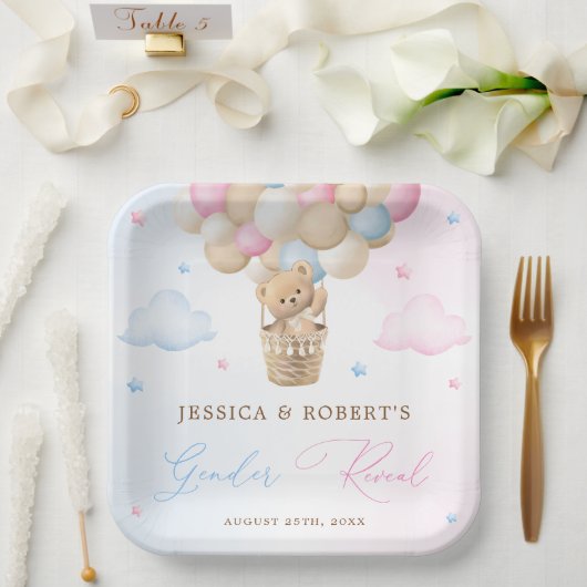 Rosa und blaue Teddybären-Genderdarstellung Pappteller (Hochzeit)